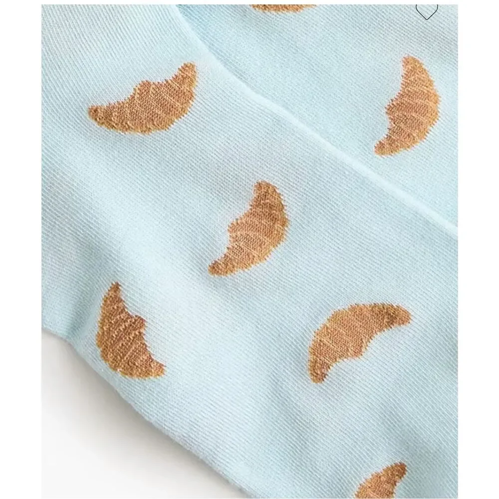 J.Crew Croissant Socks Men’s Novelty Food Print Blue NWT Gift Bakery Aesthetic